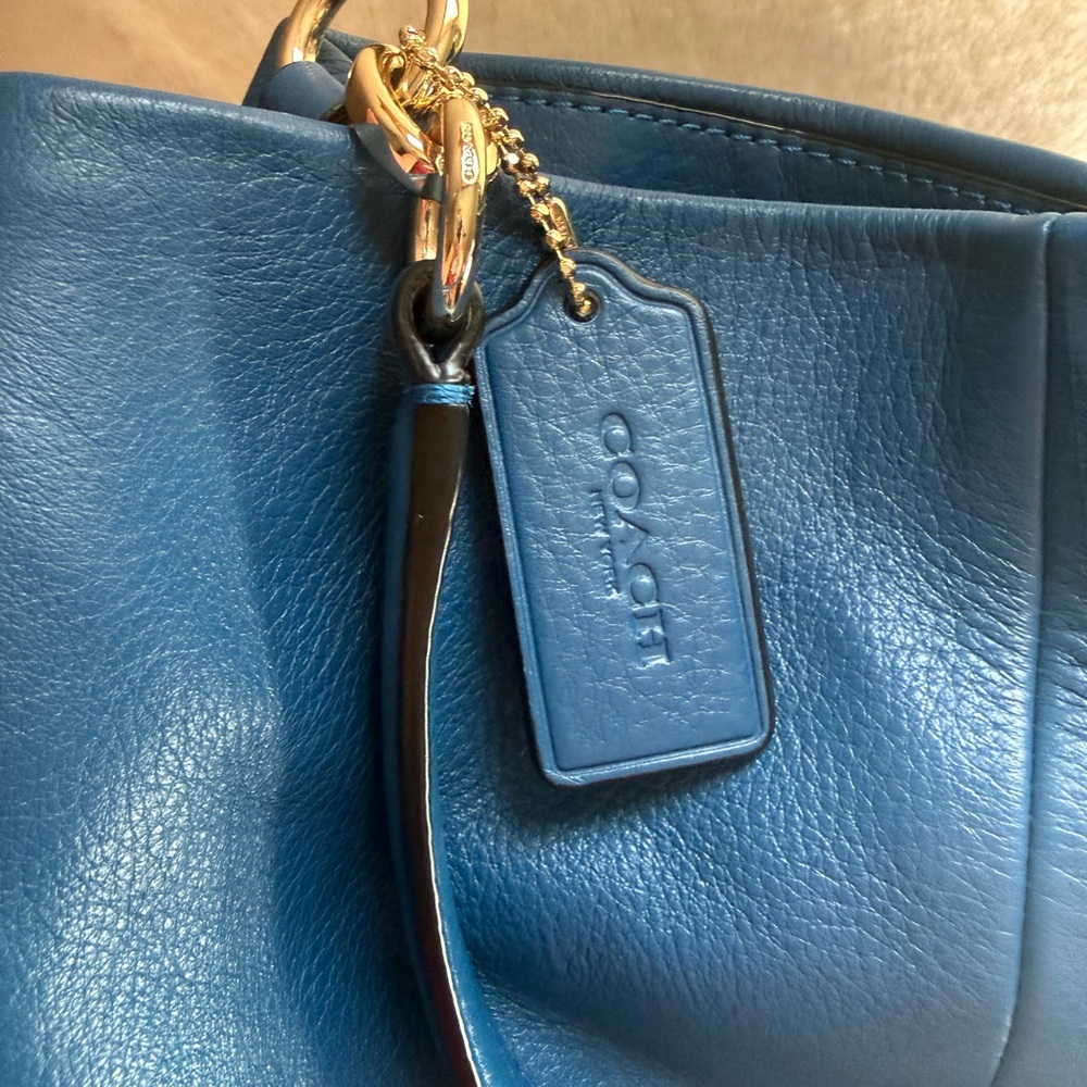 Coach Blue Pebbled Leather Shoulder Bag - Picture 11 of 12